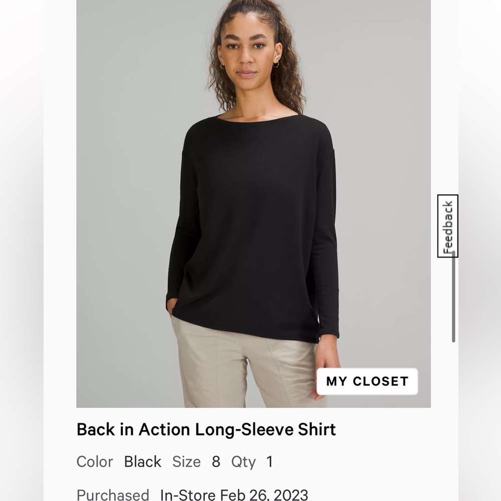 Back in action long sleeve shirt size 8 color black